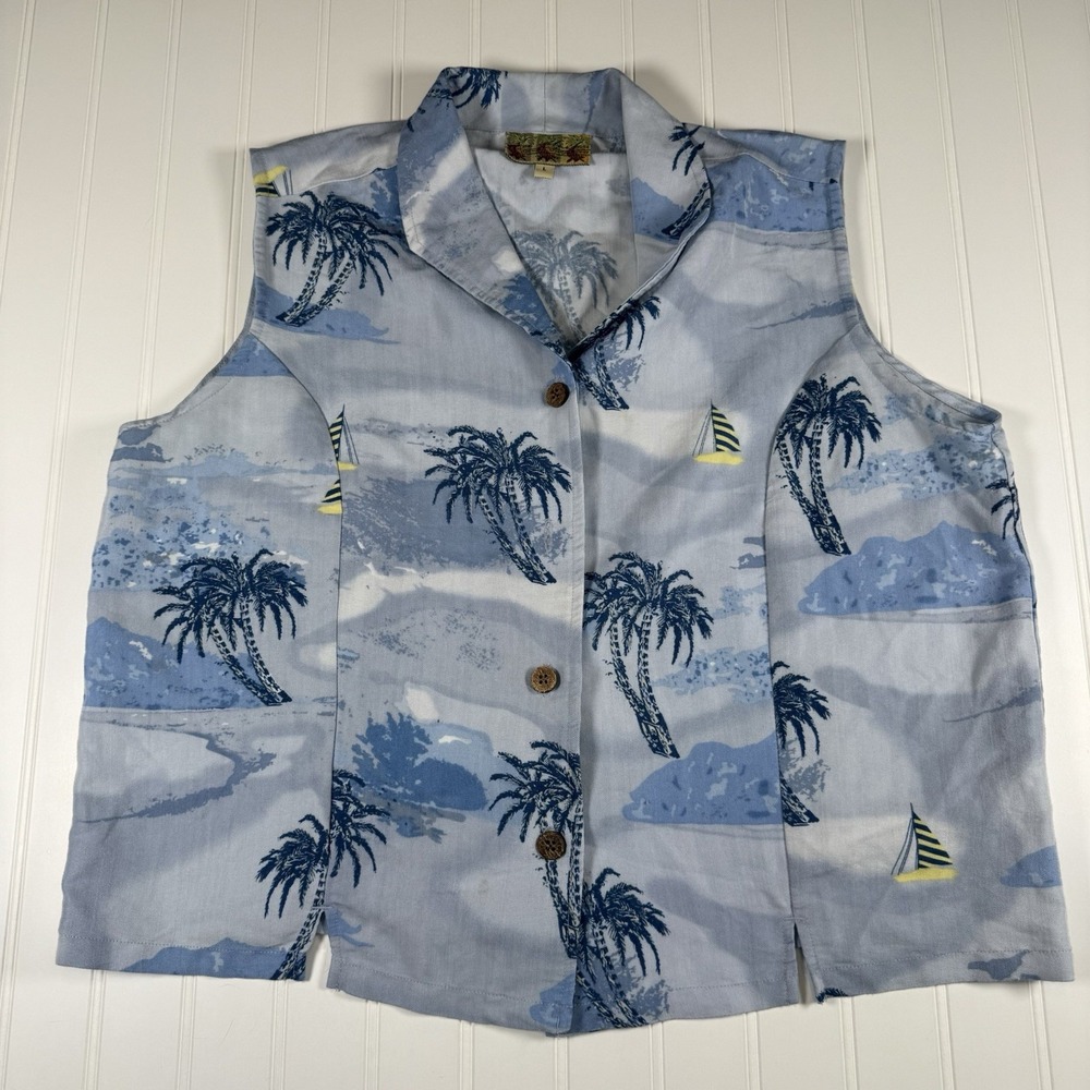 Joe Marlin Hawaiian Women's Sleeveless Top Sz L Beach Cruise Tropical Floral
